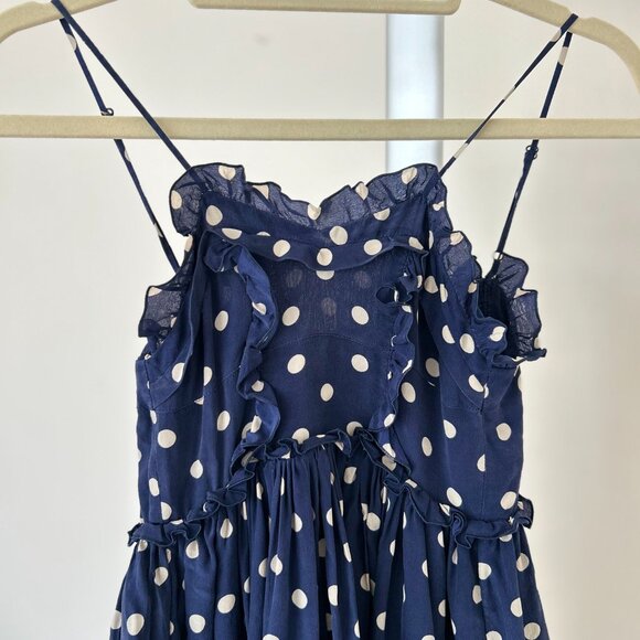 Balenciaga 2017 Silk Navy Polka Dot Mini Dress Size XS - Picture 5 of 8